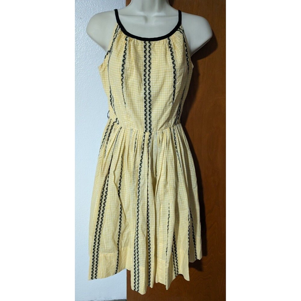 Vintage Ilene Ricky 1950s 1960s Party Dress Full Yellow Gingham Sleeveless